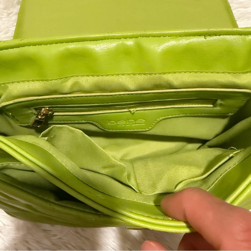Bebe Lime Green Quilted Chain Shoulder Bag